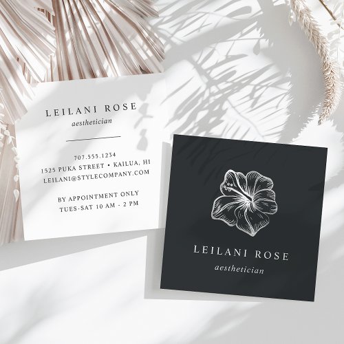 Elegant Silver Tropical Hibiscus Flower Square Business Card