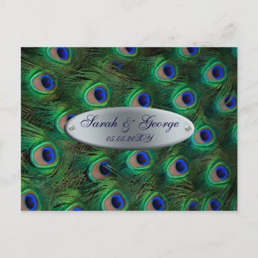 elegant silver turquoise peacock wedding RSVP Invitation Postcard
