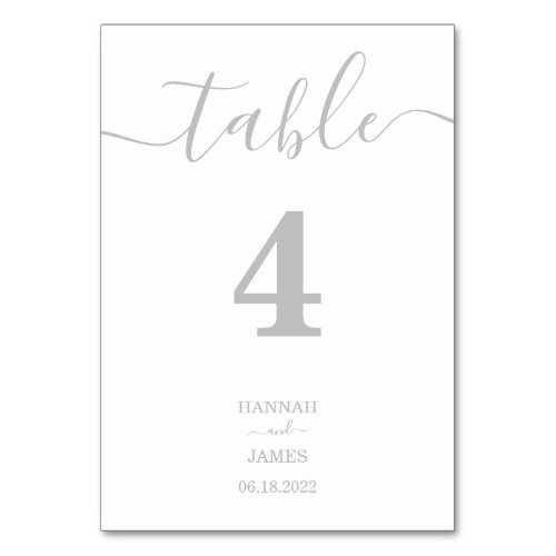 Elegant Silver Typography Calligraphy Wedding Table Number