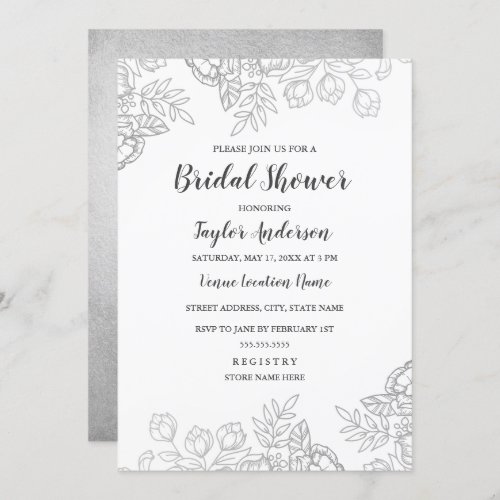 Elegant Silver Vintage Floral Bridal Shower Invite