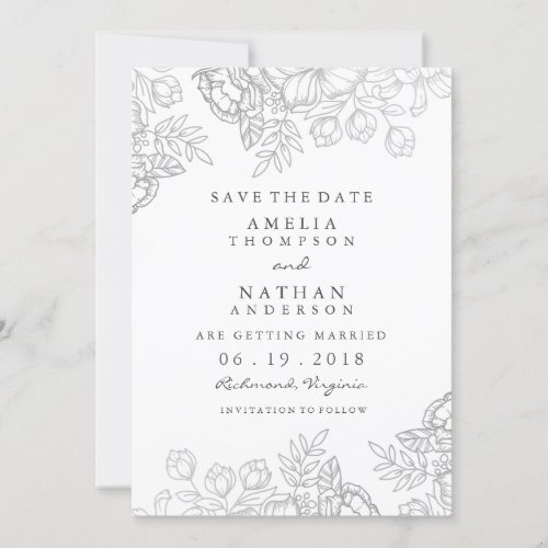 Elegant Silver Vintage Floral Save The Date