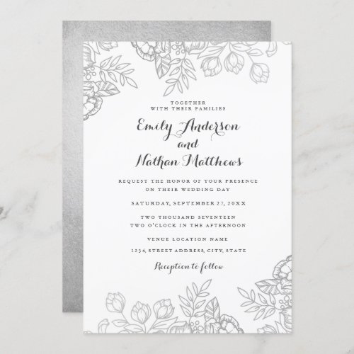 Elegant Silver Vintage Floral Wedding Invitation