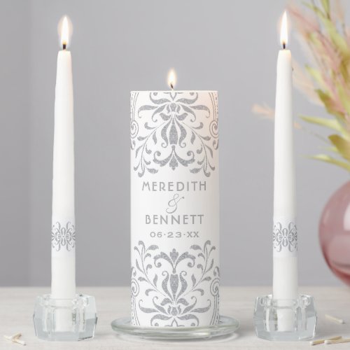 Elegant Silver Vintage Glamour Wedding Monogram Unity Candle Set
