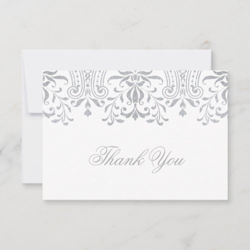 Elegant Silver Vintage Glamour Wedding Thank You Note Card