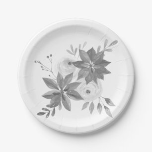 Elegant Silver Watercolor  Paper Plates