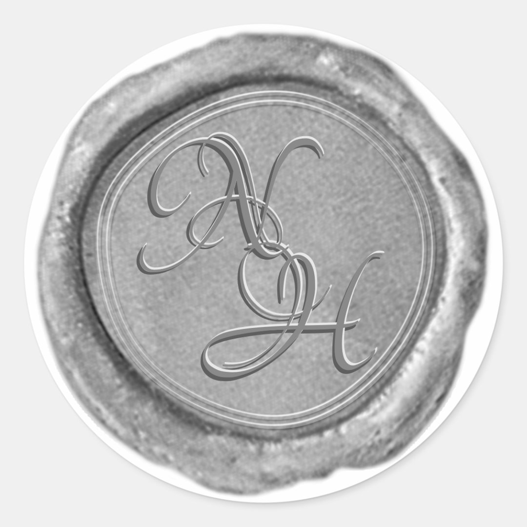 Elegant Silver Wax Seal Look Monogram Sticker | Zazzle