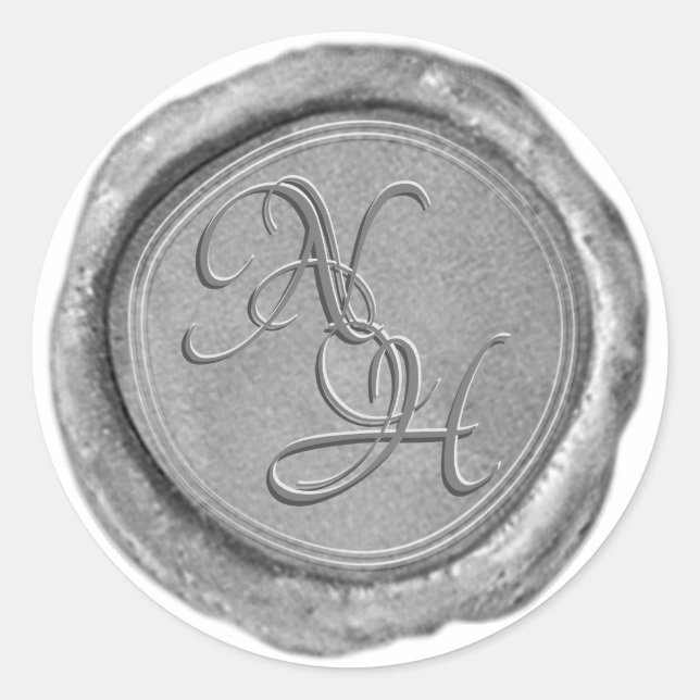 Elegant Silver Wax Seal Look Monogram Sticker (Front)