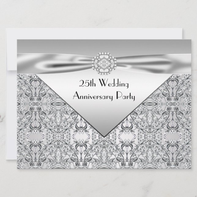 Elegant Silver Wedding Anniversary Party Invitation (Front)