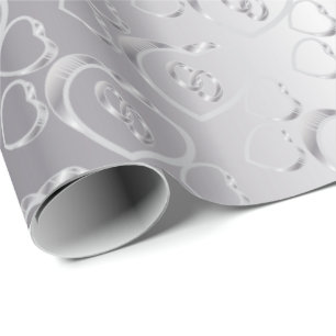Elegant Silver Wedding Bands in Hearts Wrapping Paper