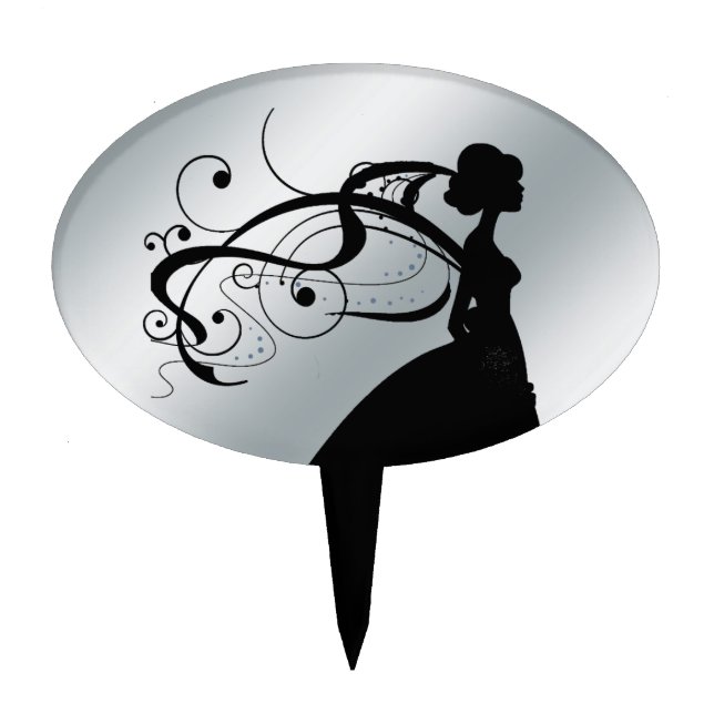 Elegant Silver Wedding Cake Topper with Bride (Front)