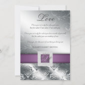 Elegant Silver Wedding Damask Jewels Purple Invitation (Back)