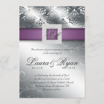 Elegant Silver Wedding Damask Jewels Purple Invitation by WeddingShop88 at Zazzle