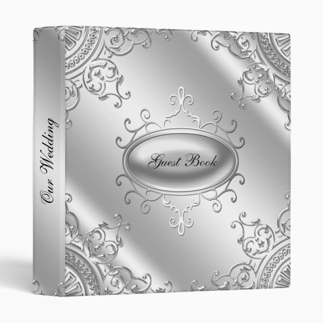 Elegant Silver Wedding Guest Book Binder (Front/Spine)