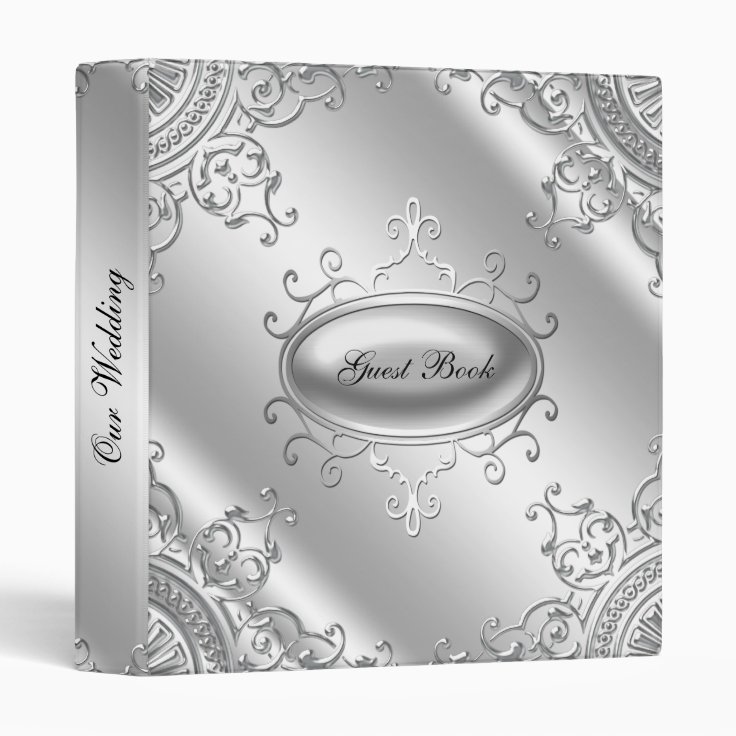 Elegant Silver Wedding Guest Book Binder Zazzle