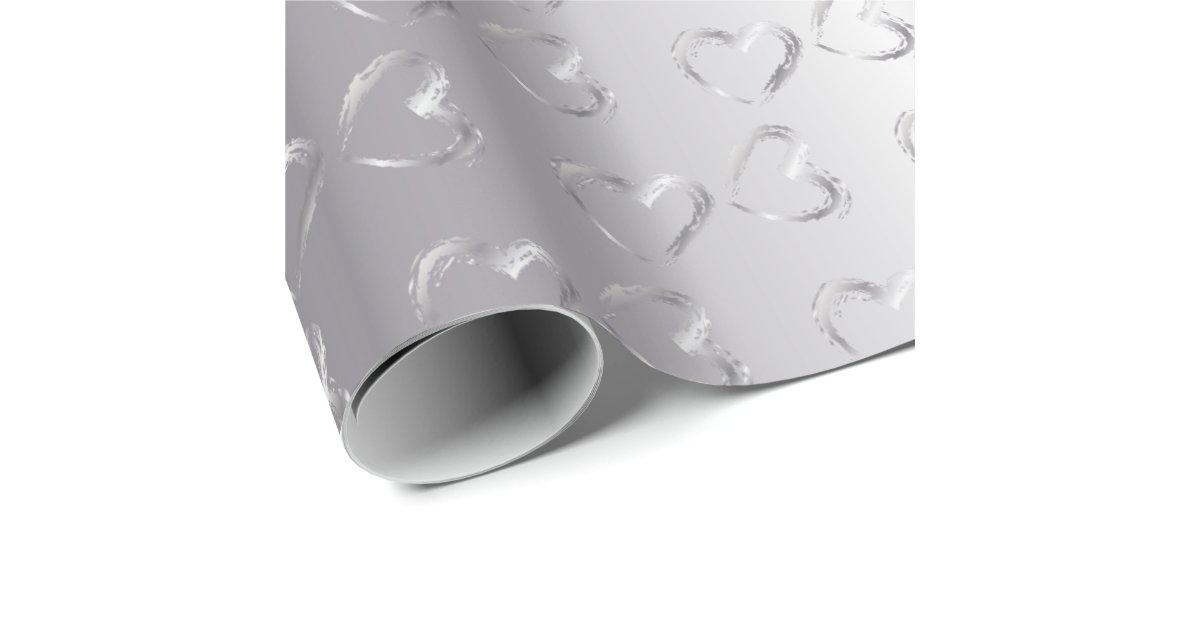 Elegant Silver Wedding Hearts Wrapping Paper Zazzle