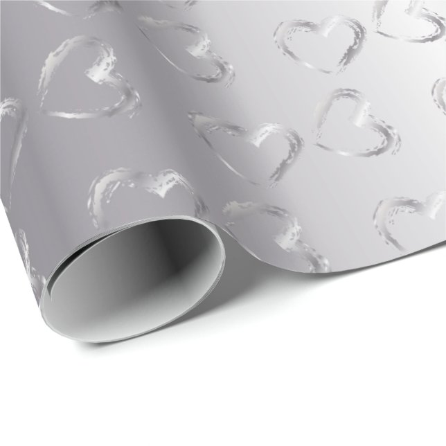 Elegant Silver Wedding Hearts Wrapping Paper (Roll Corner)