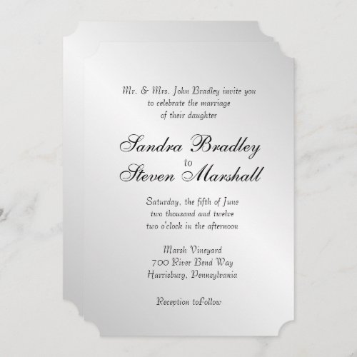 Elegant Silver Wedding Invitation 5x 7