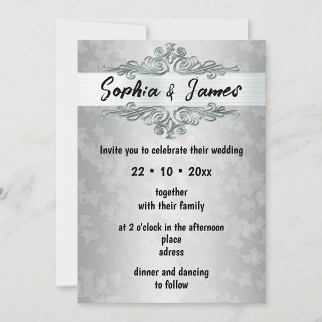 Elegant Silver Wedding Invitation - Custom Card (Front)