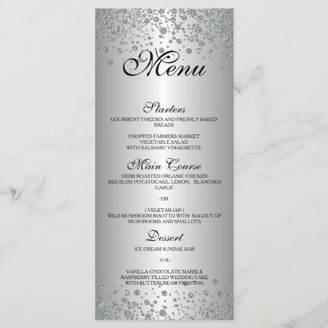 Elegant silver Wedding Menu (Front)