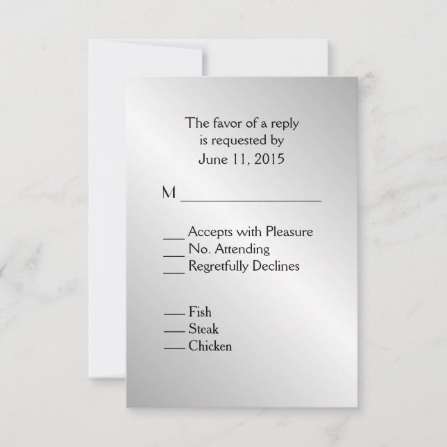 Elegant Silver Wedding RSVP with Menu (Front)