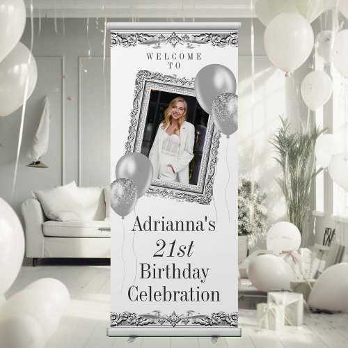 Elegant Silver Welcome with Photo Retractable Banner