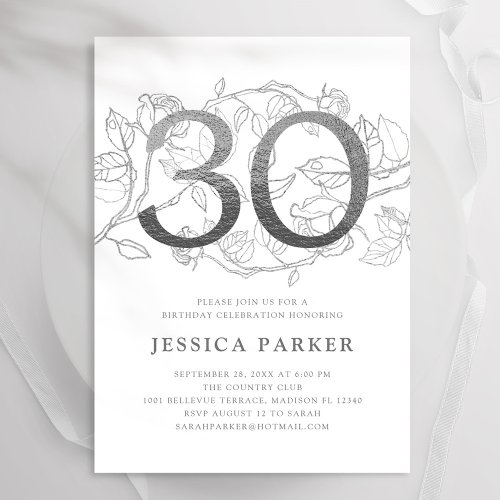 Elegant Silver White 30th Birthday Invitation