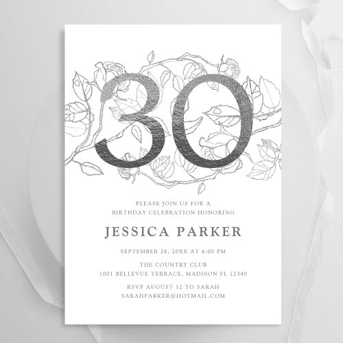 Elegant Silver White 30th Birthday Invitation