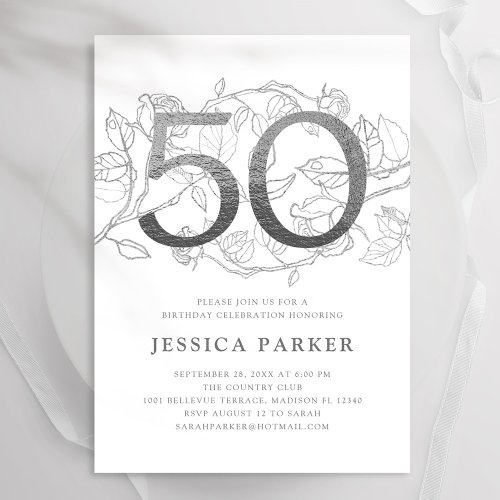 Elegant Silver White 50th Birthday Invitation