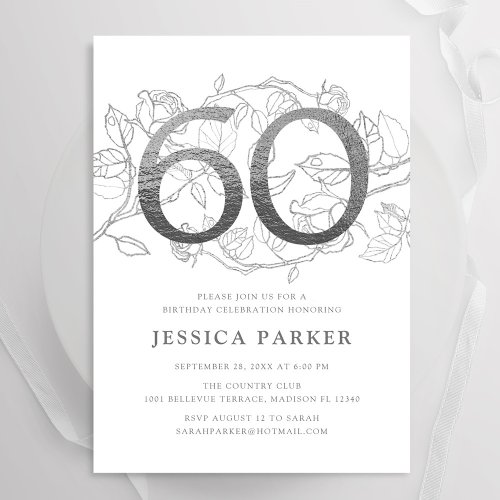 Elegant Silver White 60th Birthday Invitation