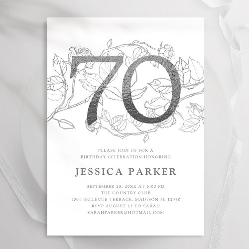 Elegant Silver White 70th Birthday Invitation