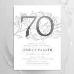Elegant Silver White 70th Birthday Invitation<br><div class="desc">Elegant silver white 70th birthday party invitation. Customizable modern feminine design featuring roses botanical accents and faux glitter silver. Simple floral invite card perfect for a stylish female bday celebration. Personalize with your own details. Printed Zazzle invitations or instant download digital printable template.</div>