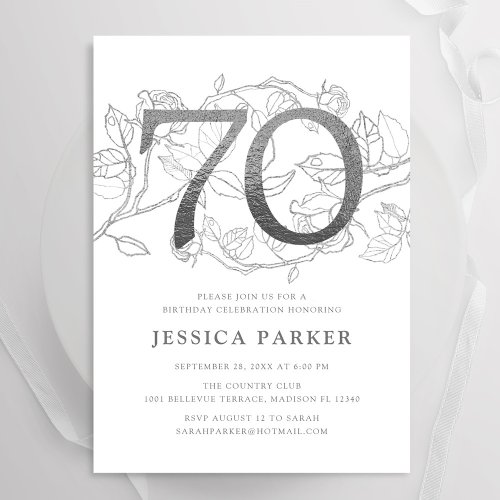 Elegant Silver White 70th Birthday Invitation