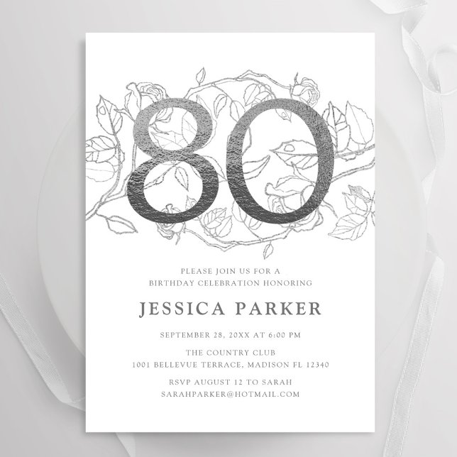 Elegant Silver White 80th Birthday Invitation (Creator Uploaded)