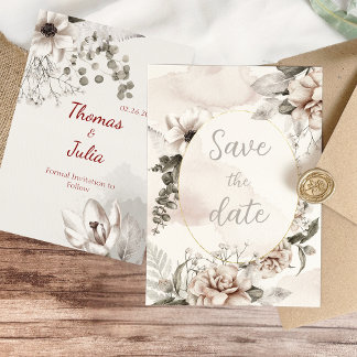 Elegant Silver & White Floral Save The Date