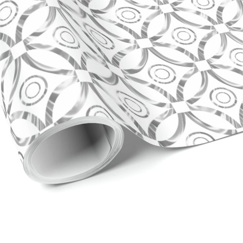 Elegant Silver  White Geometric Pattern Wrapping Paper