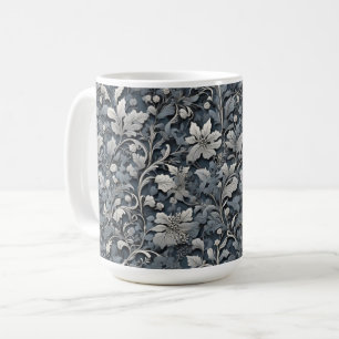 Elegant silver white gray floral coffee mug