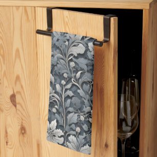 Elegant silver white gray floral kitchen towel