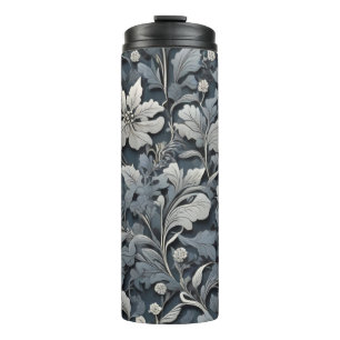 Elegant silver white gray floral thermal tumbler