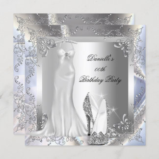 Elegant Silver White High Heel Shoe Birthday Party Invitation
