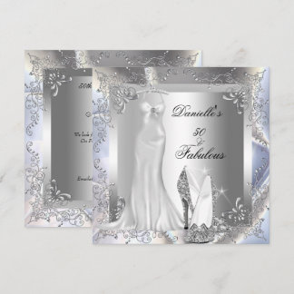 Elegant Silver White High Heel Shoe Fabulous 50 Invitation