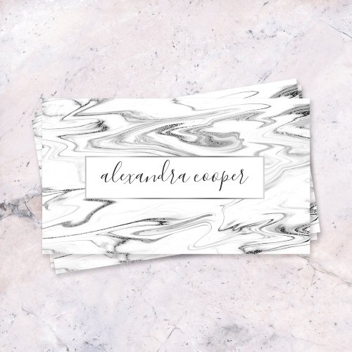 Elegant silver  white marble makeup  hair business card