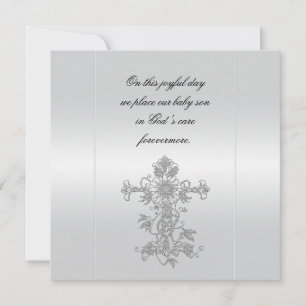 Elegant Silver White Satin Cross Baptism Invitation