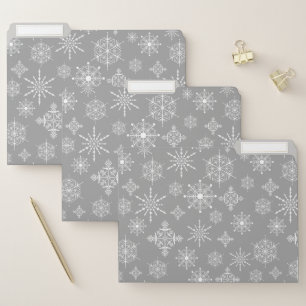 Elegant Silver White Snowflake Pattern File Folder