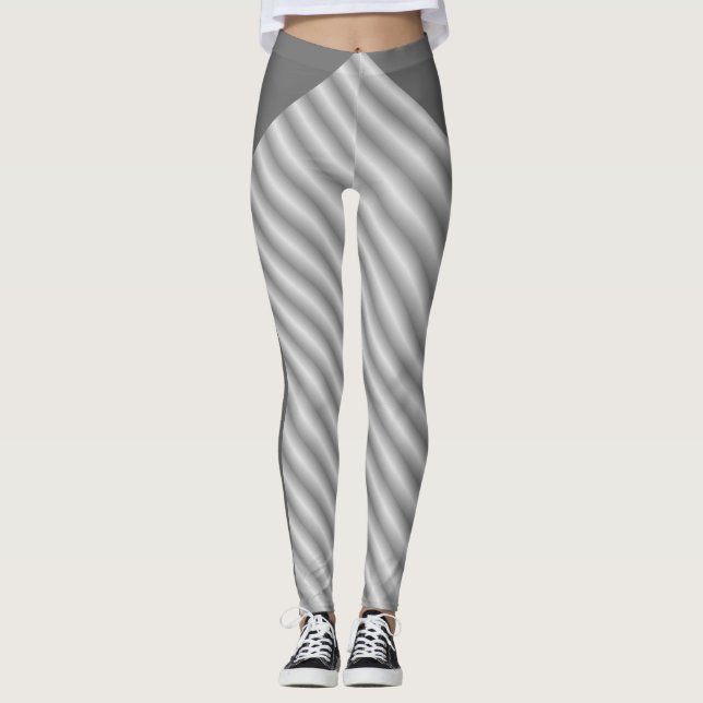 Elegant Silver White Striped Leggings (Front)