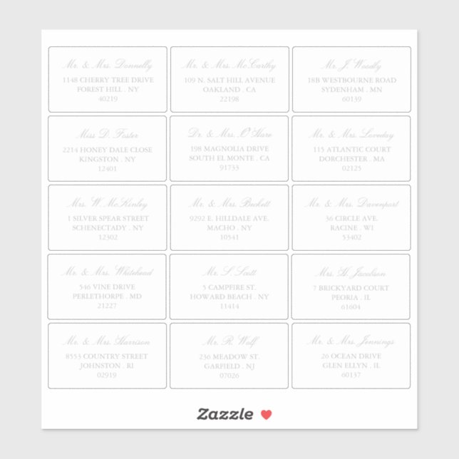 Elegant Silver & White Wedding Individual Address Sticker (Sheet)