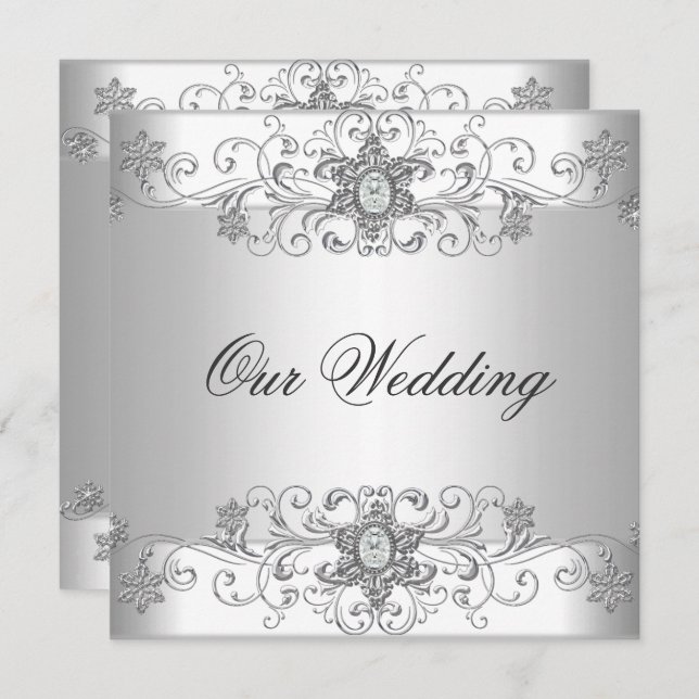 Elegant Silver White Wedding Invitation (Front/Back)