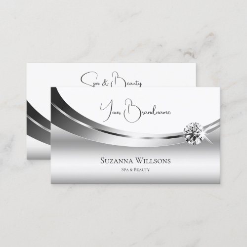 Elegant Silver White with Sparkling Diamond Noble Business Card