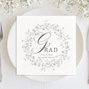 Elegant Silver Wildflower Wreath Graduation  Napkins