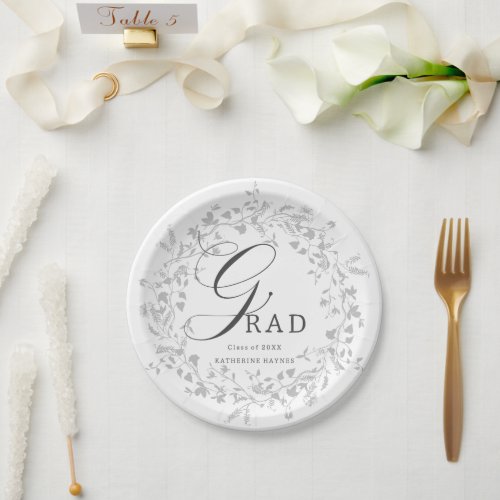 Elegant Silver Wildflower Wreath Graduation  Paper Plates