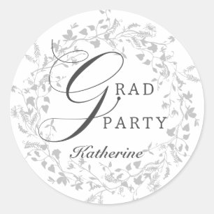 Elegant Silver Wildflower Wreath Graduation Party Classic Round Sticker